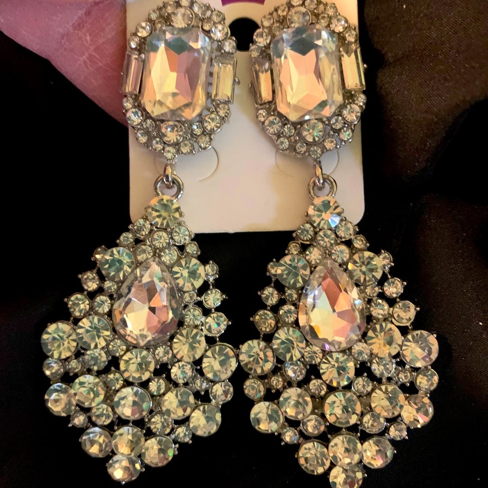 Clear and Platinum Pageant earrings pierced